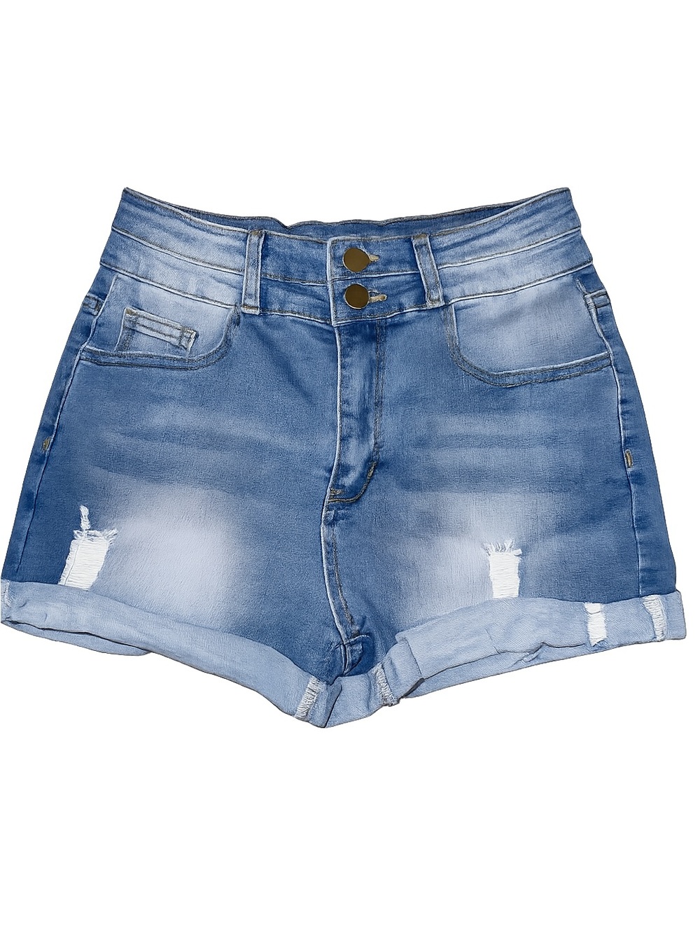 High-Rise Distressed Blue Denim Women's Shorts